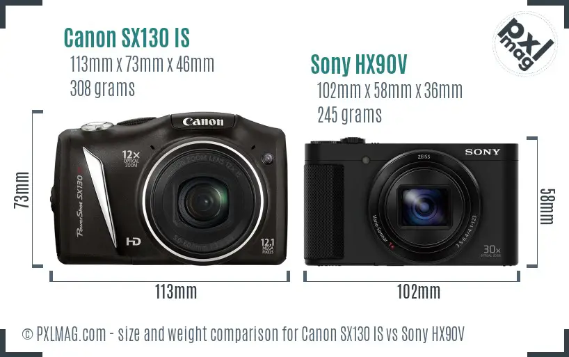 Canon SX130 IS vs Sony HX90V size comparison