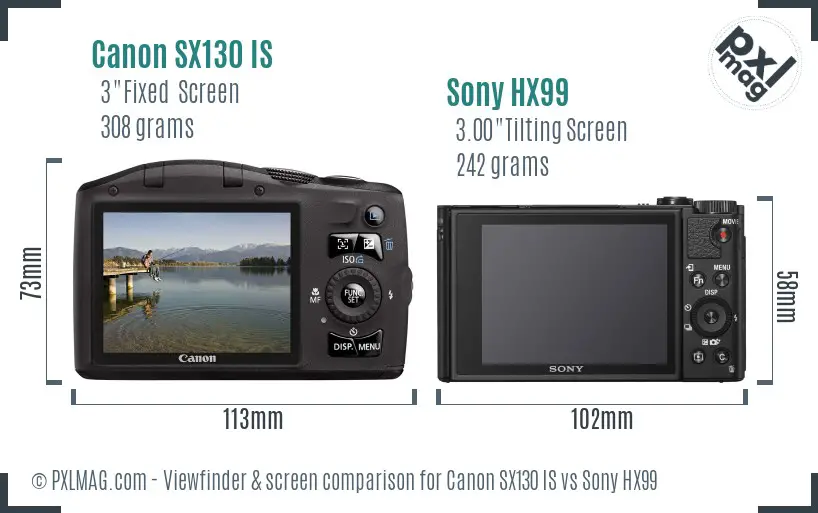 Canon SX130 IS vs Sony HX99 Screen and Viewfinder comparison