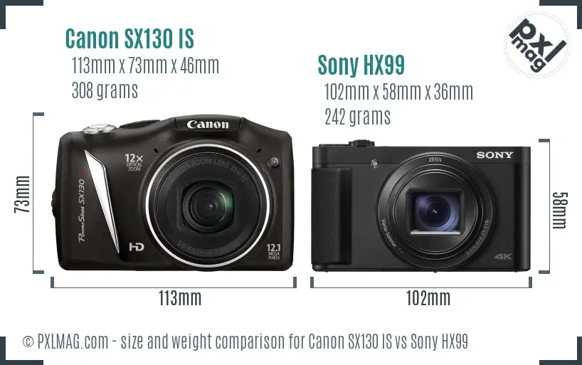 Canon SX130 IS vs Sony HX99 size comparison