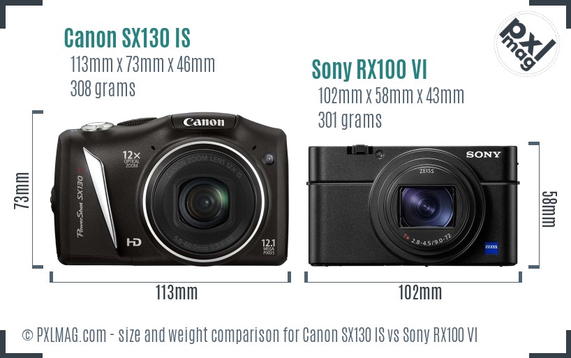 Canon SX130 IS vs Sony RX100 VI size comparison Canon SX130 IS vs Sony RX100 VI size comparison
