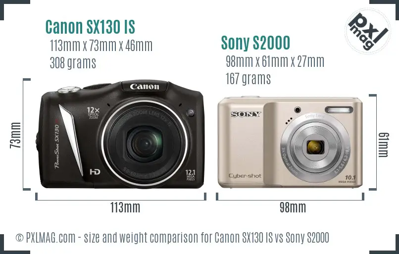 Canon SX130 IS vs Sony S2000 size comparison