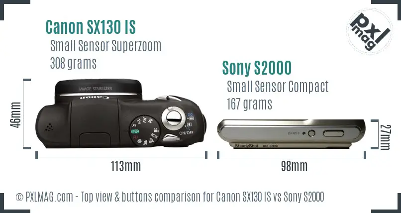 Canon SX130 IS vs Sony S2000 top view buttons comparison