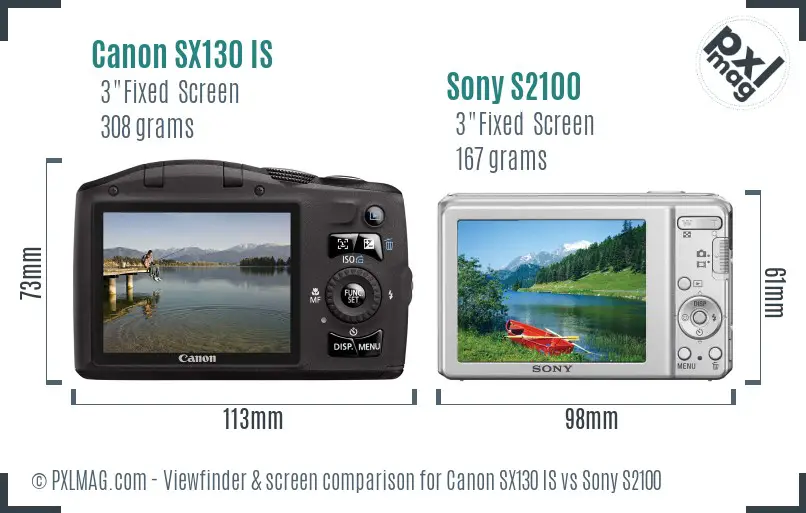 Canon SX130 IS vs Sony S2100 Screen and Viewfinder comparison