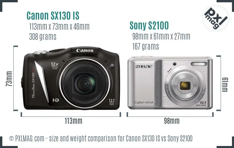 Canon SX130 IS vs Sony S2100 size comparison