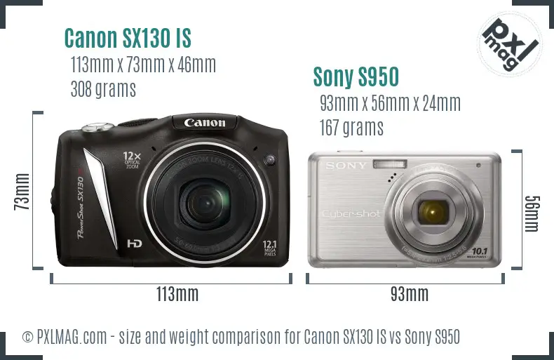 Canon SX130 IS vs Sony S950 size comparison