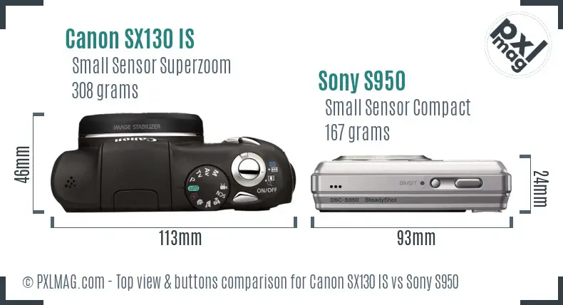 Canon SX130 IS vs Sony S950 top view buttons comparison
