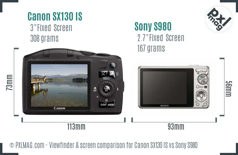 Canon SX130 IS vs Sony S980 Screen and Viewfinder comparison