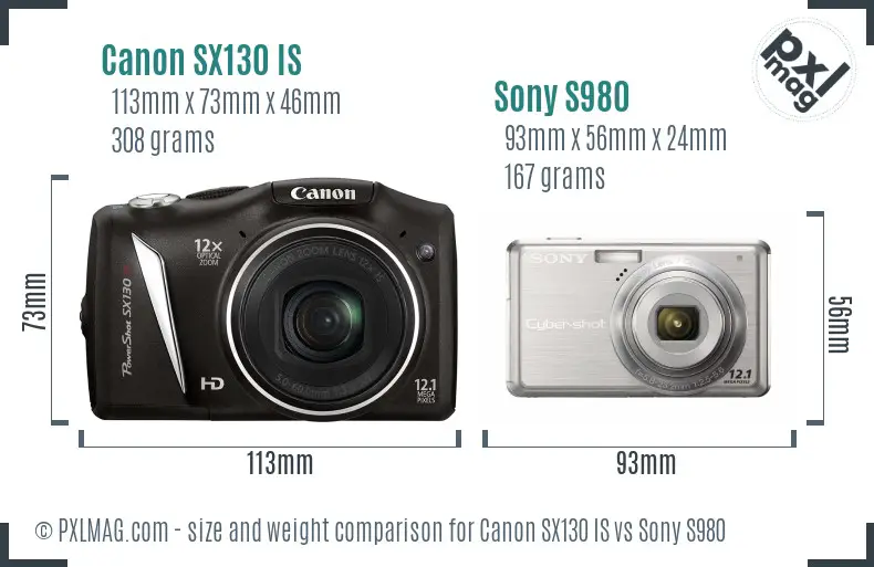 Canon SX130 IS vs Sony S980 size comparison Canon SX130 IS vs Sony S980 size comparison