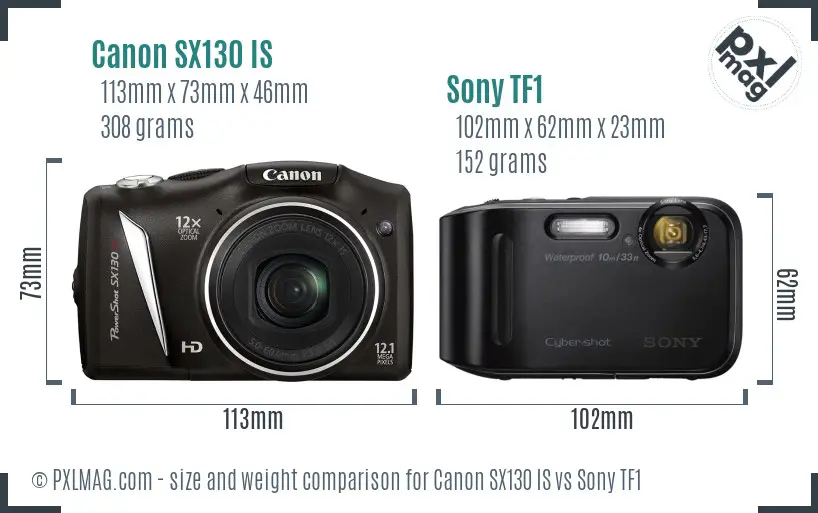 Canon SX130 IS vs Sony TF1 size comparison