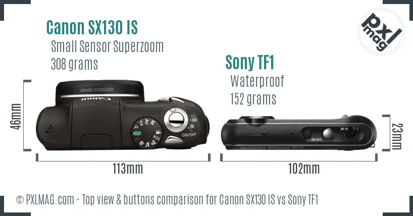 Canon SX130 IS vs Sony TF1 top view buttons comparison