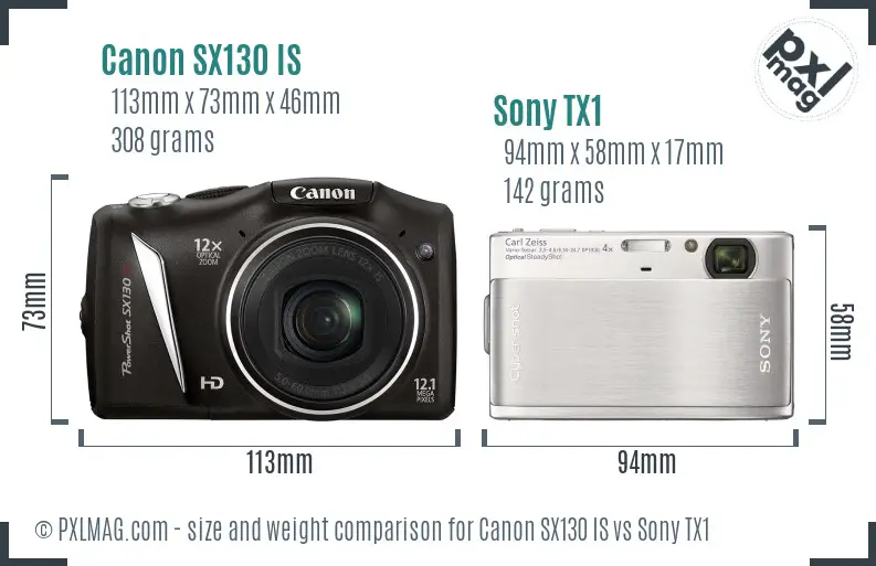 Canon SX130 IS vs Sony TX1 size comparison Canon SX130 IS vs Sony TX1 size comparison