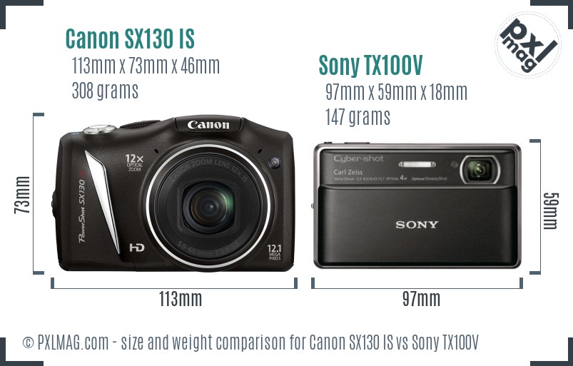 Canon SX130 IS vs Sony TX100V size comparison