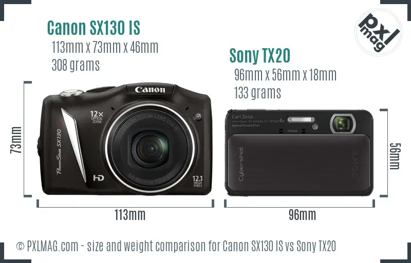 Canon SX130 IS vs Sony TX20 size comparison Canon SX130 IS vs Sony TX20 size comparison