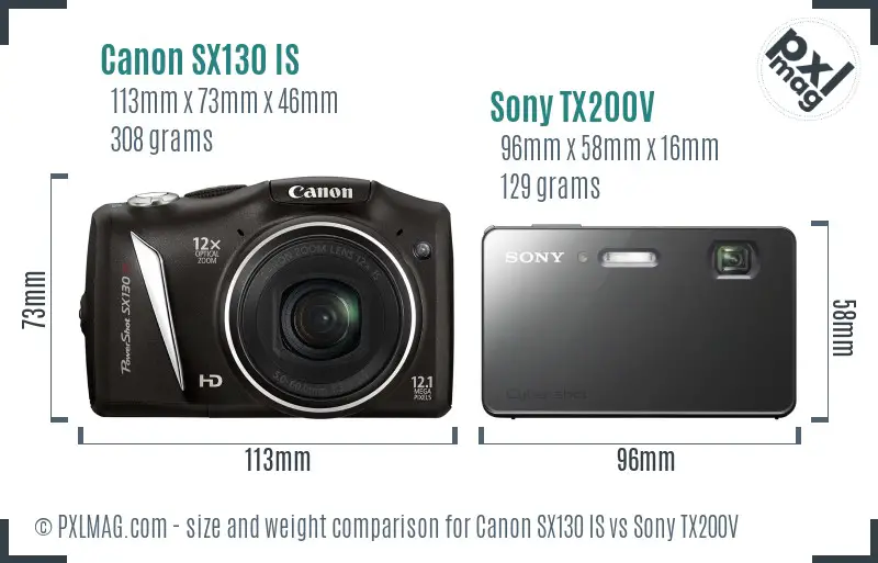 Canon SX130 IS vs Sony TX200V size comparison