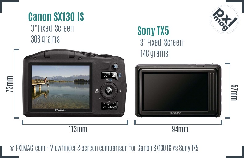Canon SX130 IS vs Sony TX5 Screen and Viewfinder comparison