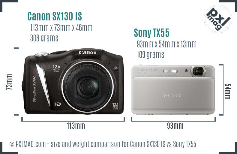 Canon SX130 IS vs Sony TX55 size comparison