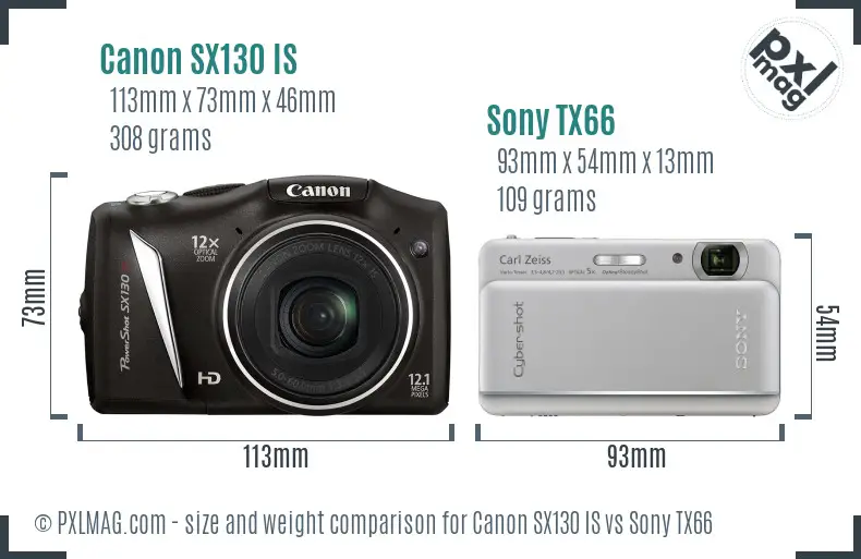 Canon SX130 IS vs Sony TX66 size comparison Canon SX130 IS vs Sony TX66 size comparison