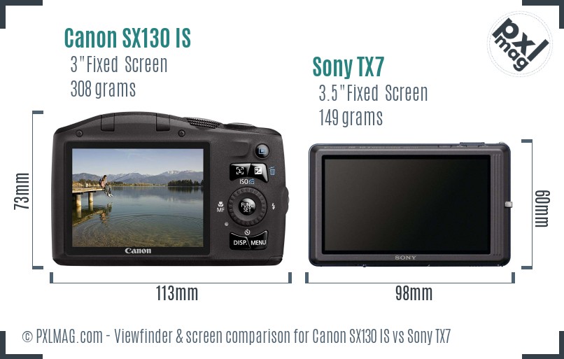 Canon SX130 IS vs Sony TX7 Screen and Viewfinder comparison
