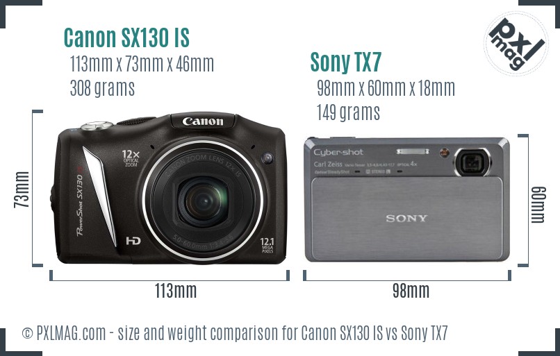 Canon SX130 IS vs Sony TX7 size comparison Canon SX130 IS vs Sony TX7 size comparison