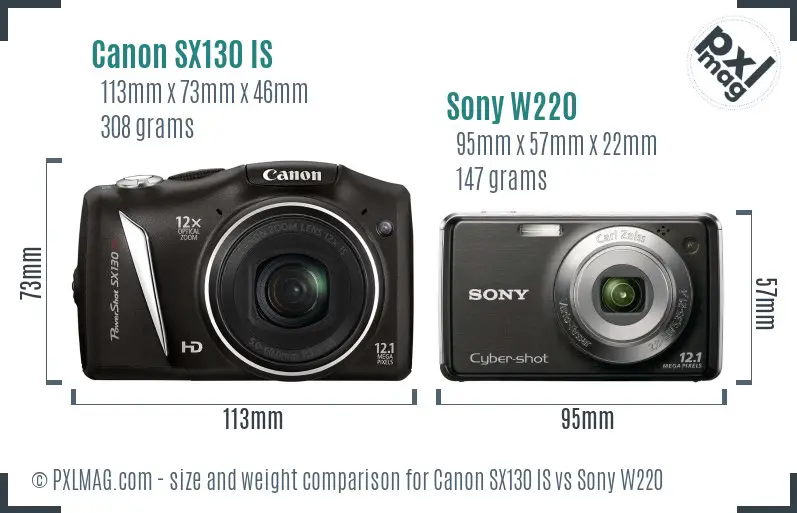Canon SX130 IS vs Sony W220 size comparison