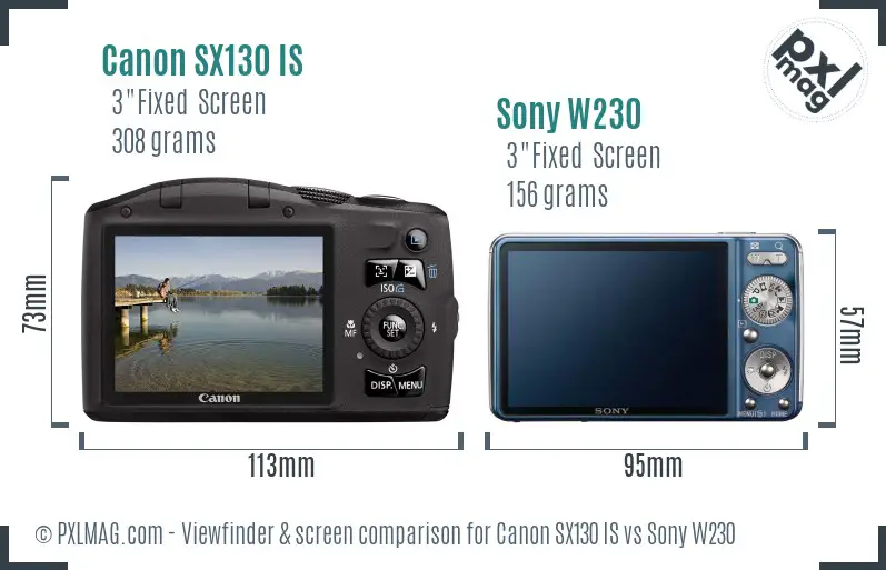 Canon SX130 IS vs Sony W230 Screen and Viewfinder comparison Canon SX130 IS vs Sony W230 Screen and Viewfinder comparison