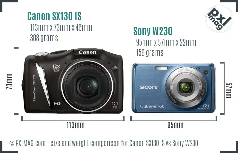 Canon SX130 IS vs Sony W230 size comparison Canon SX130 IS vs Sony W230 size comparison