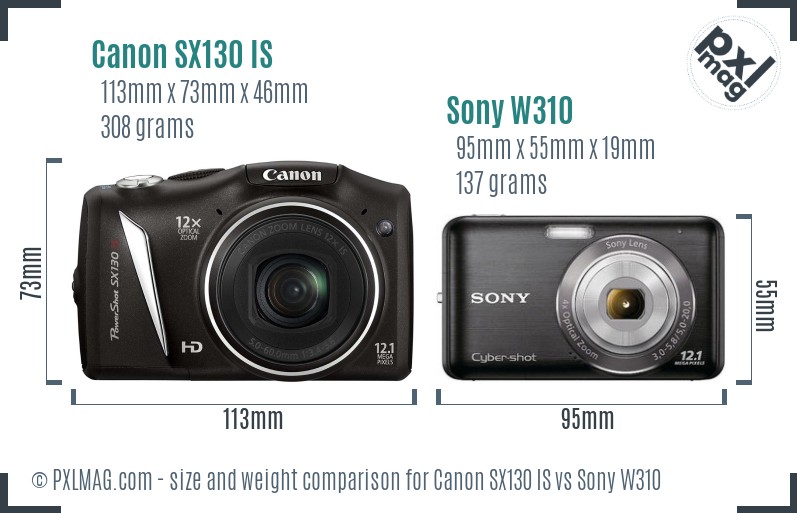 Canon SX130 IS vs Sony W310 size comparison