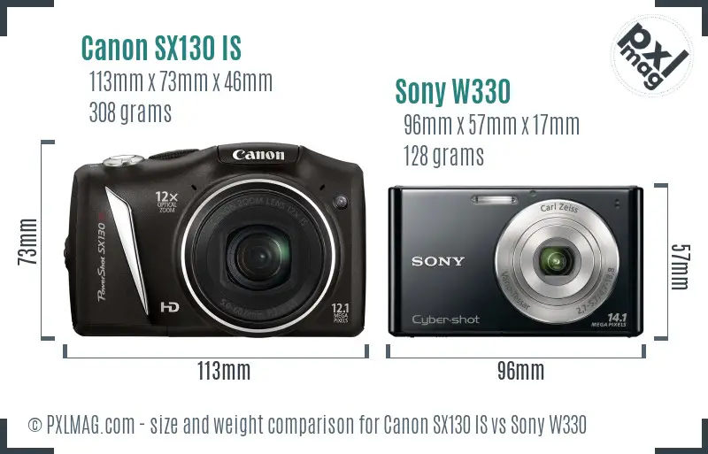 Canon SX130 IS vs Sony W330 size comparison Canon SX130 IS vs Sony W330 size comparison