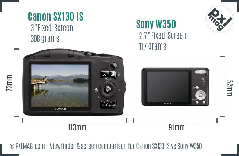 Canon SX130 IS vs Sony W350 Screen and Viewfinder comparison Canon SX130 IS vs Sony W350 Screen and Viewfinder comparison
