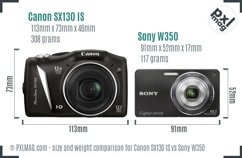 Canon SX130 IS vs Sony W350 size comparison Canon SX130 IS vs Sony W350 size comparison