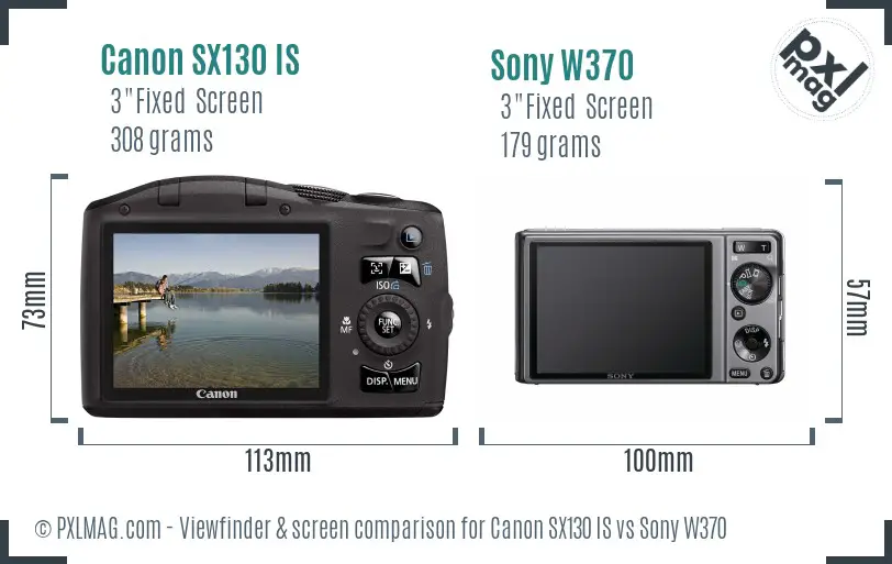 Canon SX130 IS vs Sony W370 Screen and Viewfinder comparison