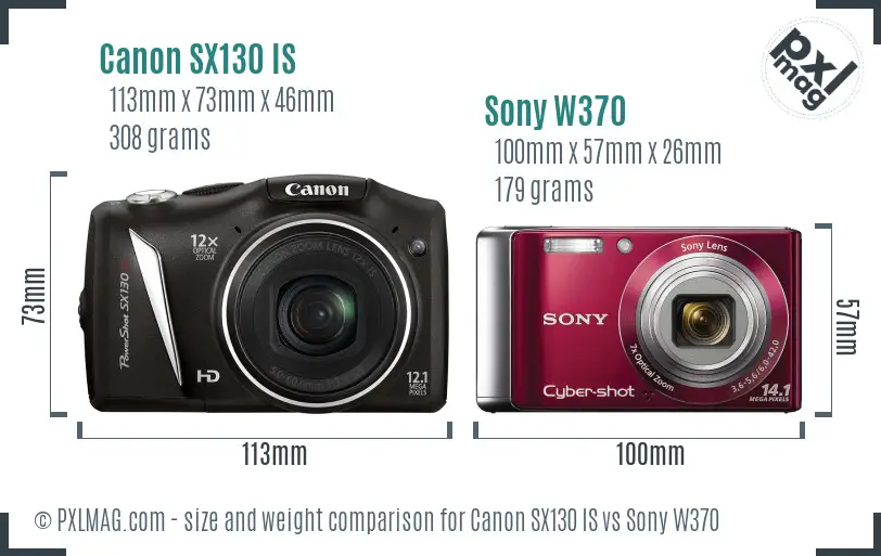 Canon SX130 IS vs Sony W370 size comparison