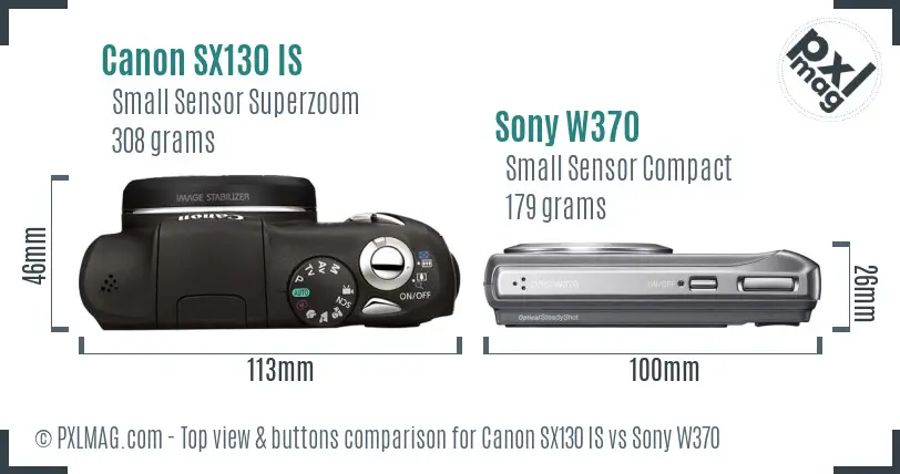 Canon SX130 IS vs Sony W370 top view buttons comparison