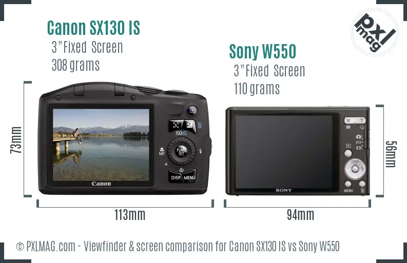 Canon SX130 IS vs Sony W550 Screen and Viewfinder comparison Canon SX130 IS vs Sony W550 Screen and Viewfinder comparison