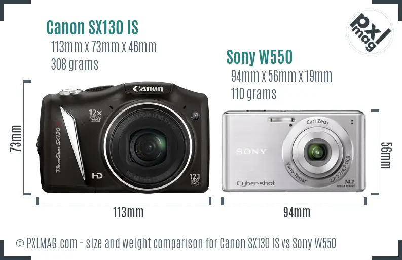 Canon SX130 IS vs Sony W550 size comparison Canon SX130 IS vs Sony W550 size comparison