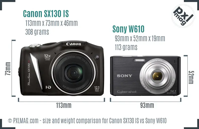 Canon SX130 IS vs Sony W610 size comparison