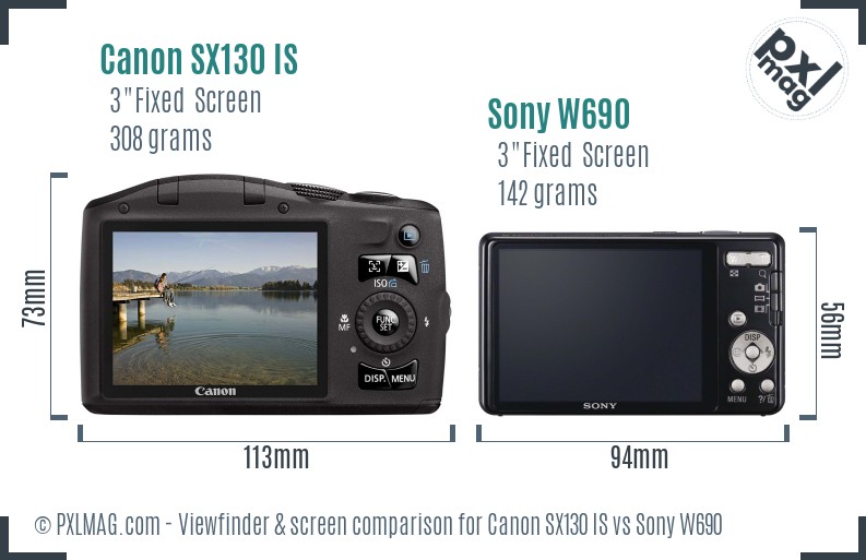 Canon SX130 IS vs Sony W690 Screen and Viewfinder comparison