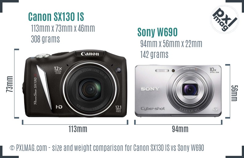 Canon SX130 IS vs Sony W690 size comparison