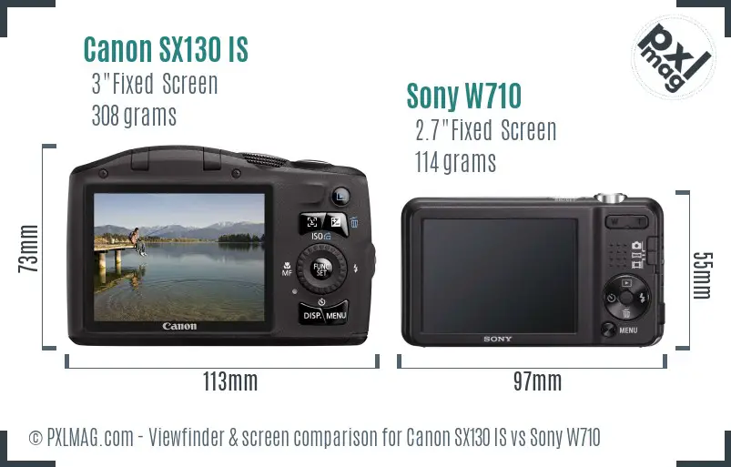 Canon SX130 IS vs Sony W710 Screen and Viewfinder comparison