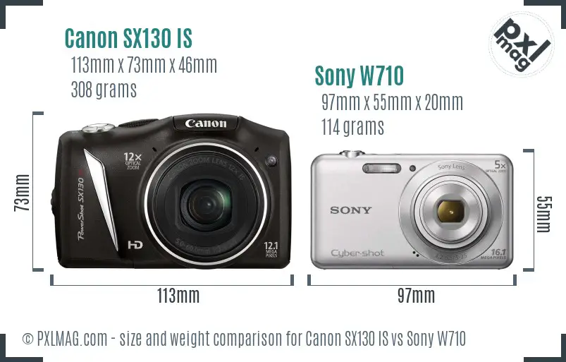 Canon SX130 IS vs Sony W710 size comparison