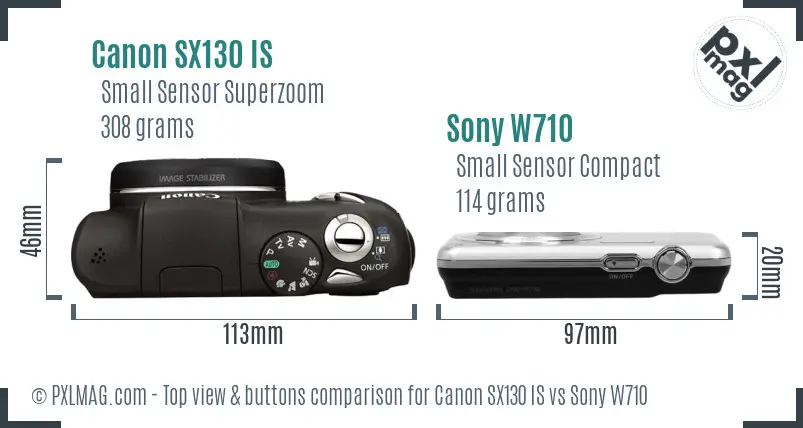 Canon SX130 IS vs Sony W710 top view buttons comparison