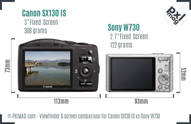 Canon SX130 IS vs Sony W730 Screen and Viewfinder comparison