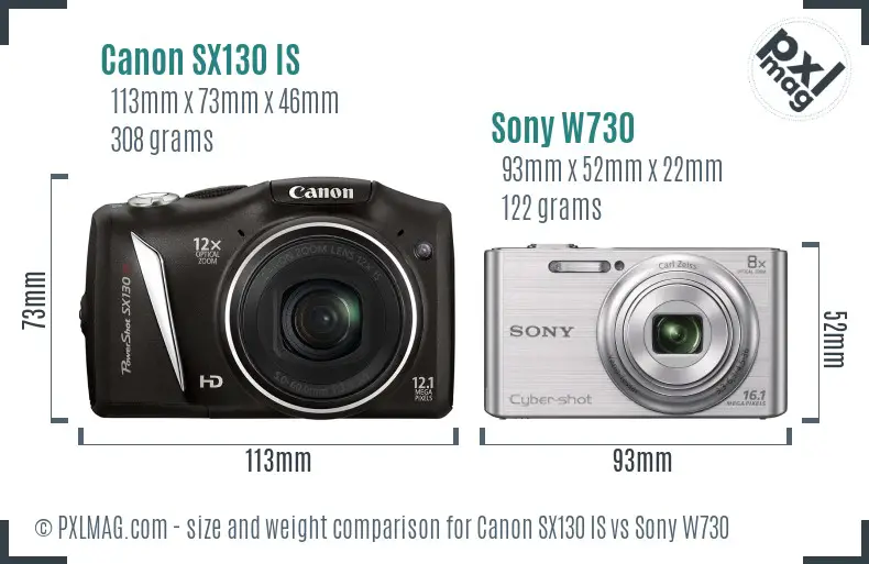 Canon SX130 IS vs Sony W730 size comparison