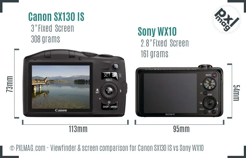 Canon SX130 IS vs Sony WX10 Screen and Viewfinder comparison