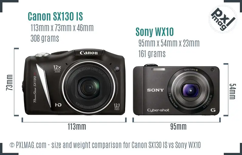Canon SX130 IS vs Sony WX10 size comparison