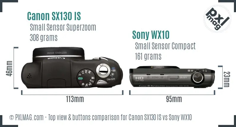 Canon SX130 IS vs Sony WX10 top view buttons comparison
