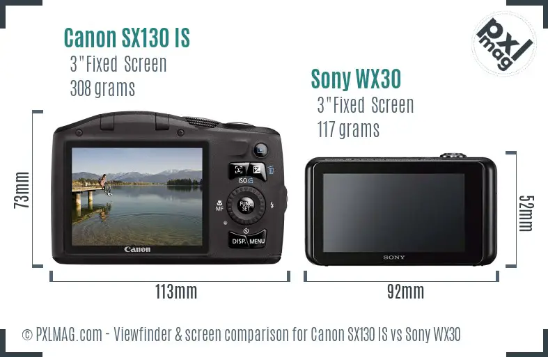 Canon SX130 IS vs Sony WX30 Screen and Viewfinder comparison Canon SX130 IS vs Sony WX30 Screen and Viewfinder comparison