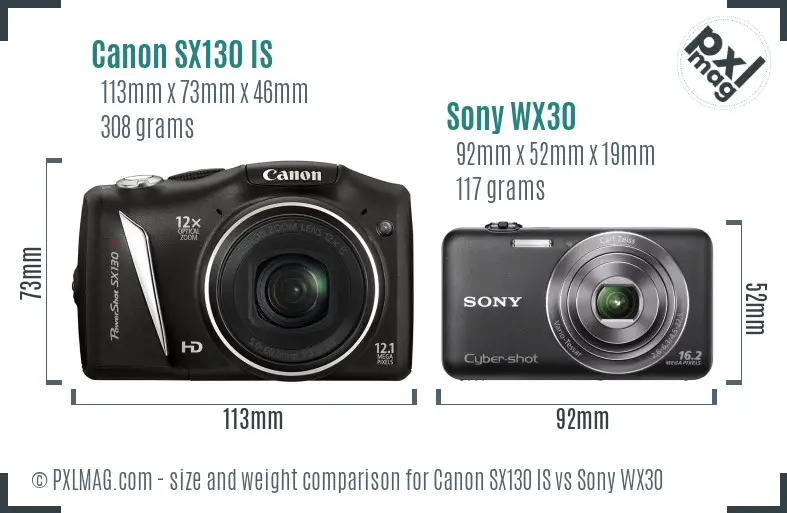 Canon SX130 IS vs Sony WX30 size comparison Canon SX130 IS vs Sony WX30 size comparison
