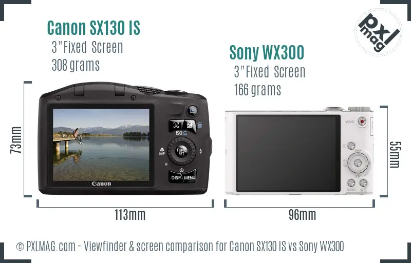 Canon SX130 IS vs Sony WX300 Screen and Viewfinder comparison