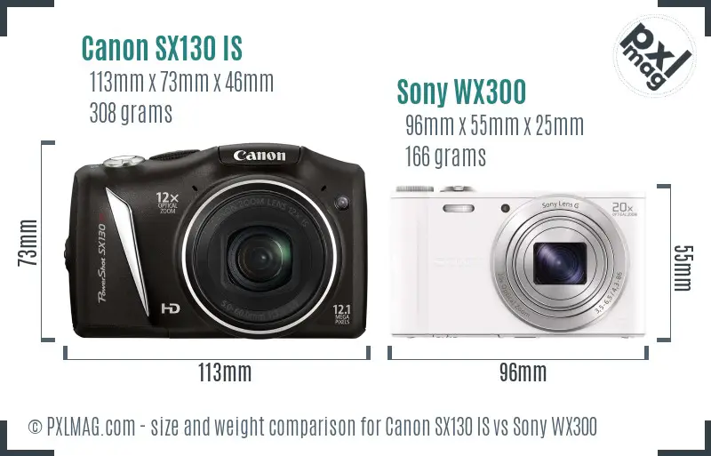 Canon SX130 IS vs Sony WX300 size comparison